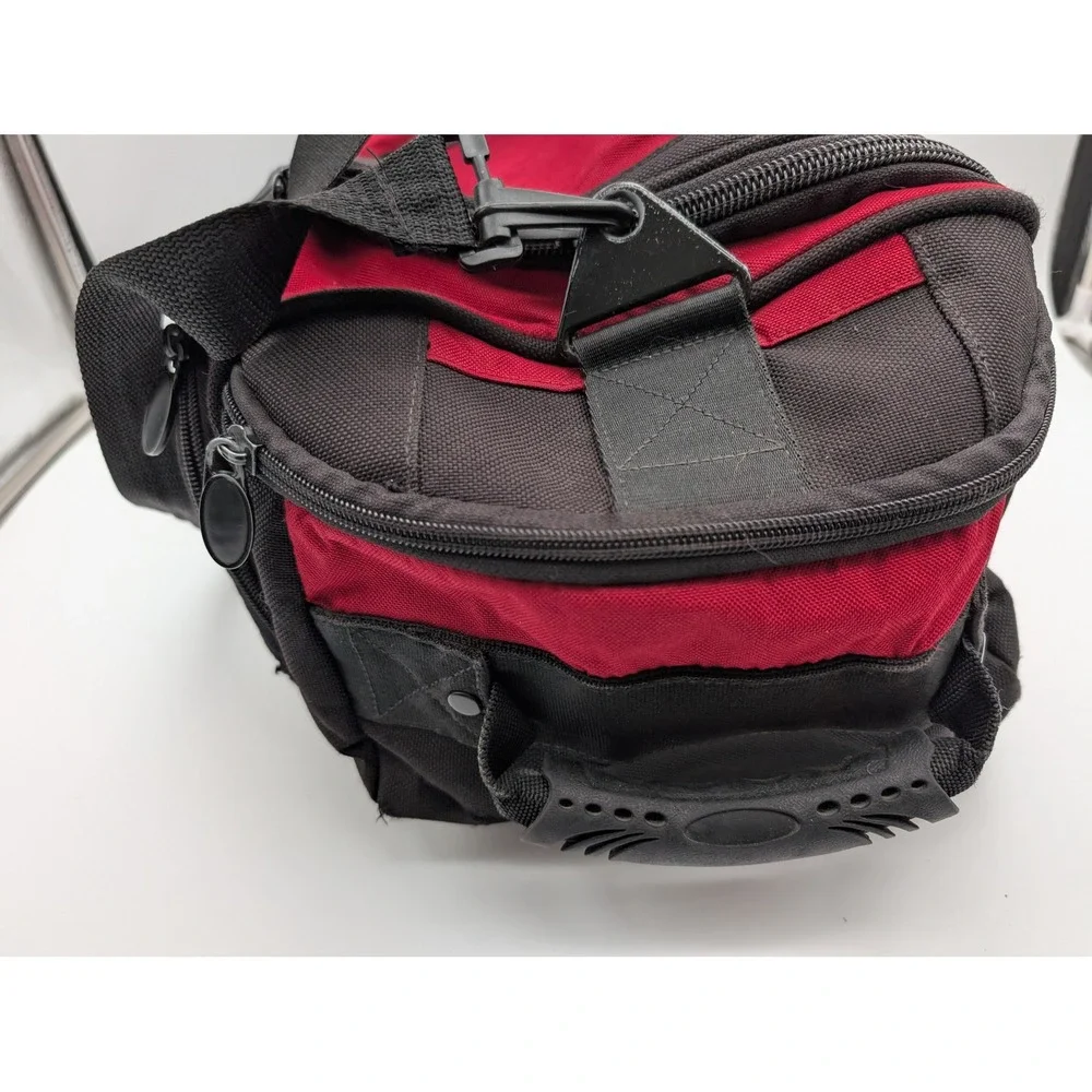 Eddie Bauer Small Canvas Duffel Bag Red Black Travel Gym Carry On Shoulder Strap